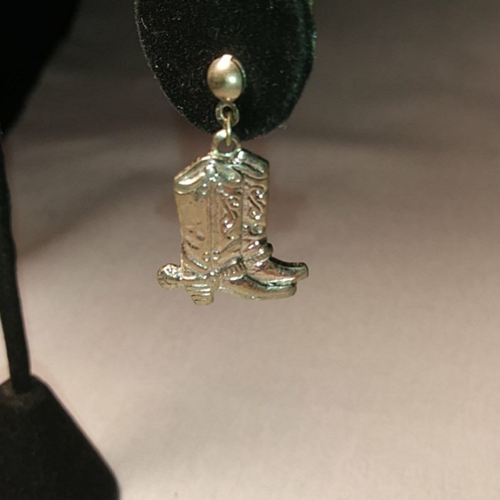 Cowboy Boots Silver Tone Pierced Earrings
